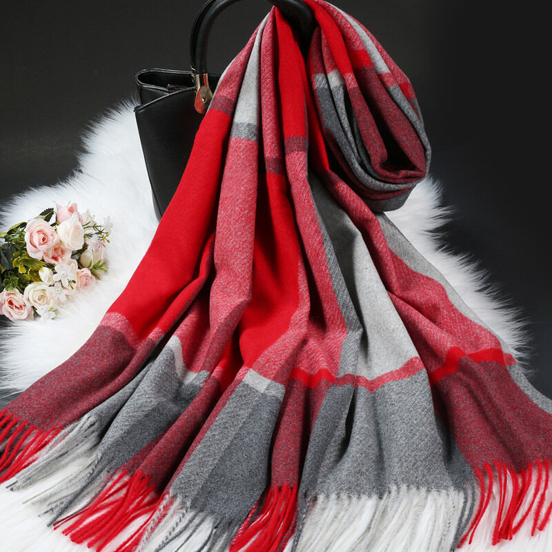 Европейский и американский стиль, шерстяной шарф, женский зимний длинный Универсальный утолщенный теплый шарф из натурального кашемира, ша...