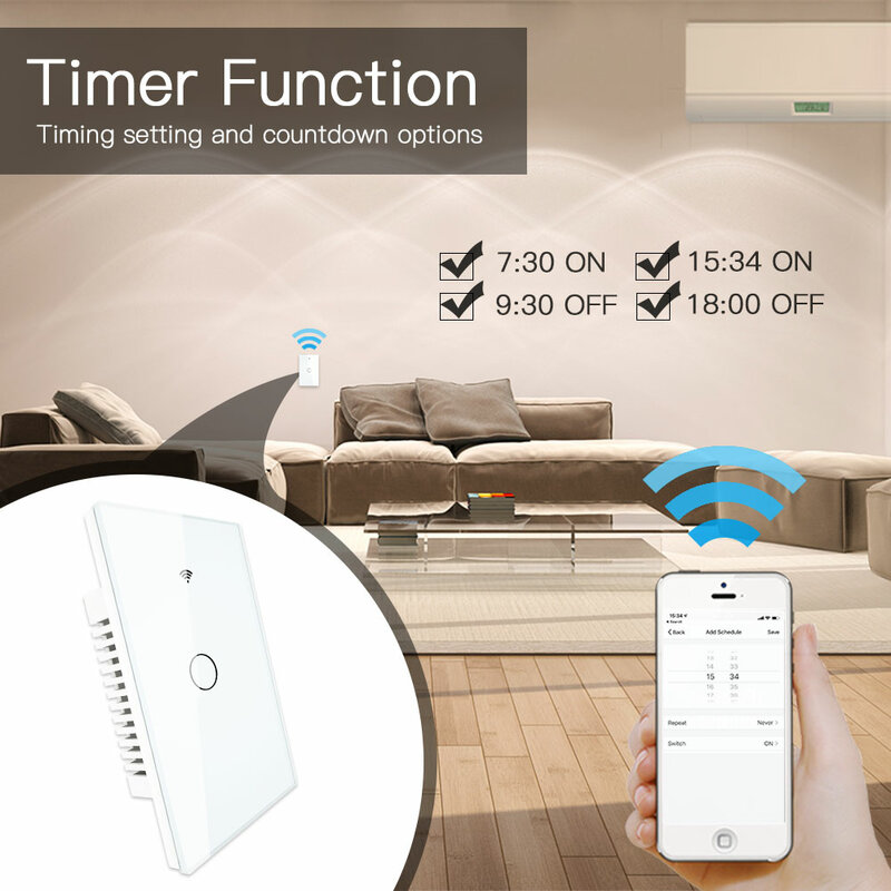 Interruptor de luz inteligente wi-fi de parede, painel de vidro rf433 smart life aplicativo tuya, controle remoto, funciona com alexa, google home, 1/2/3 gang