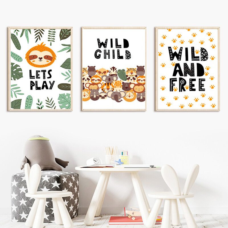 정글 열대 사자 나태 Tigerdigital 보육 벽 예술 캔버스 회화 북유럽 포스터와 인쇄 벽 그림 어린이 방 장식