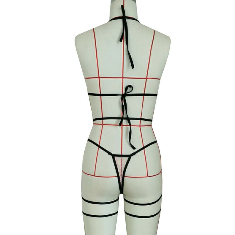 Roupa íntima feminina sensual com laço e bandagem, conjunto de lingerie sensual erótica e transparente para mulheres 2021