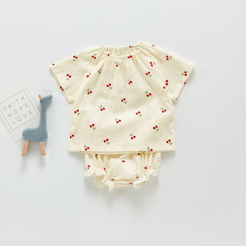 Yg-Conjunto de pantalones cortos para bebé, camiseta de manga corta de algodón transpirable con Estampado de cereza y limón, para verano, novedad