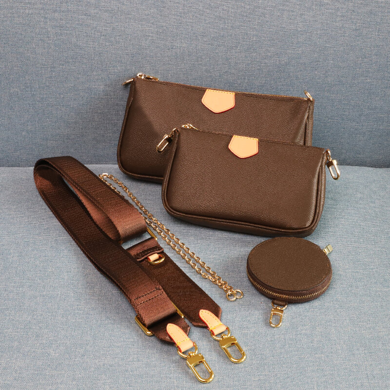 Luxury Designer Crossbody คลาสสิก3-IN-1กระเป๋าหนังแท้ Messenger Baguette กระเป๋าเหรียญ44823จัดส่งฟรี
