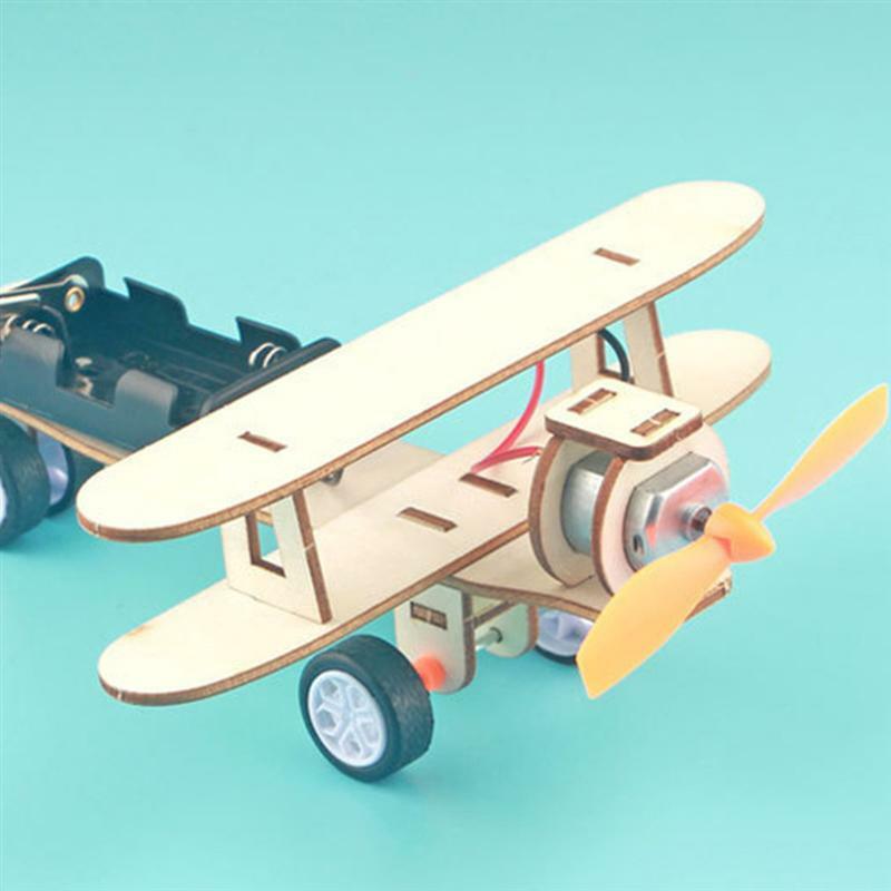 1 Set Mainan Edukasi Ilmiah Eksperimental Mainan Model Pesawat Kayu DIY Anak-anak
