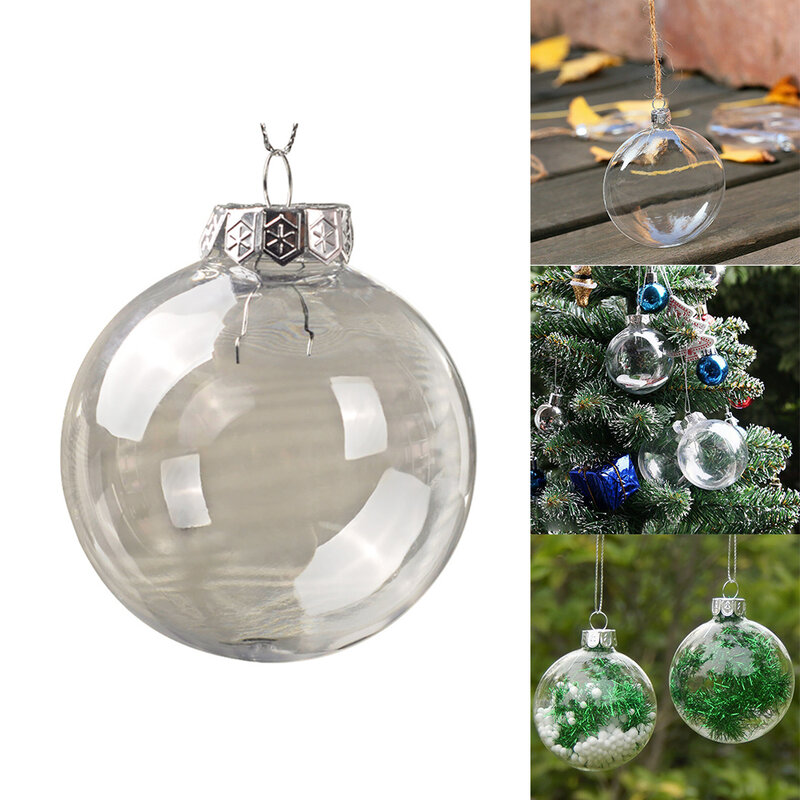 8/10cm Hanging Ball Pendant Christmas Tree Clear Plastic Bauble Flat Ornament Kids Gift Favors Xmas Party Decoration Supplies