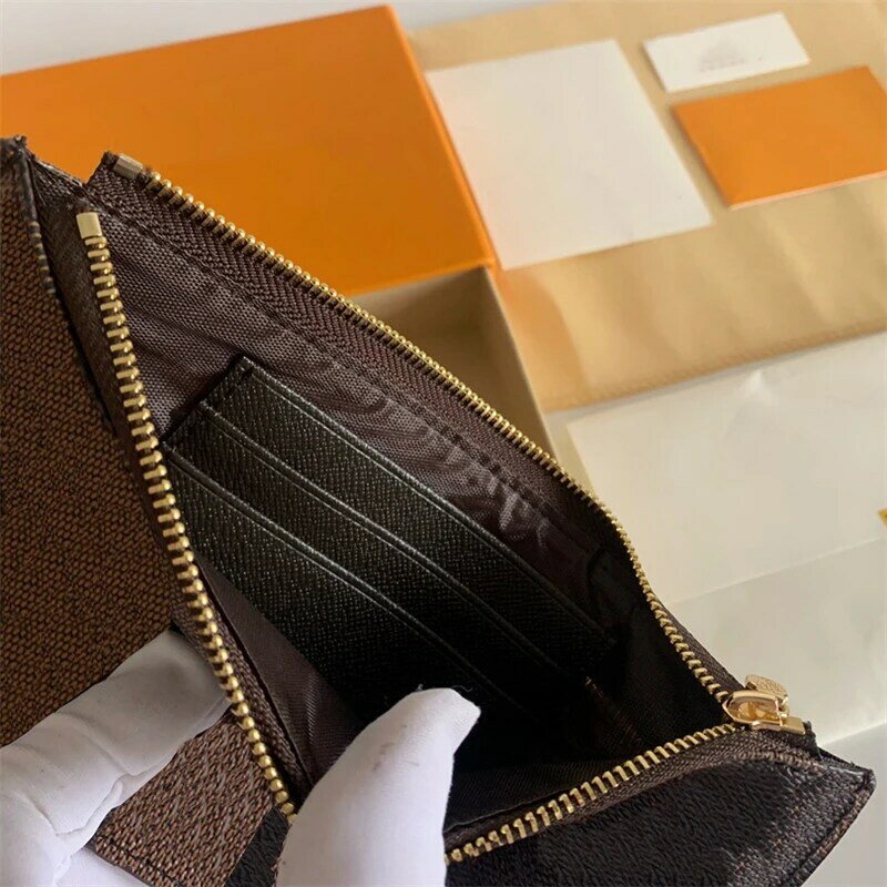 Luksusowy prosty portfel na zmianę portfela trzy karty, jeden duży slot na notatki i jedna strona pull modna torebka z pudełkiem delideliy