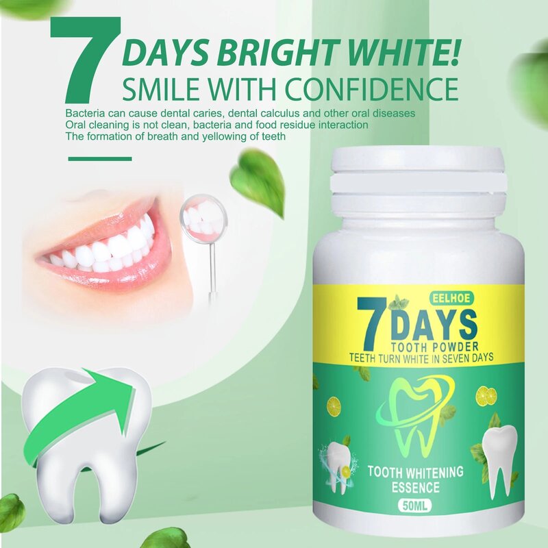 7 giorni polvere per denti sbiancamento dei denti 50g rinfrescante alito cattivo igiene orale cura dentale sbiancamento dei denti polvere per la cura dei denti