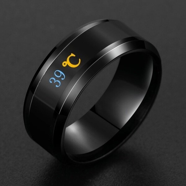 Titanium Steel Smart Thermochromic Ring Stainless Steel Temperature Ring Male and Female Real-time Temperature Test Ring