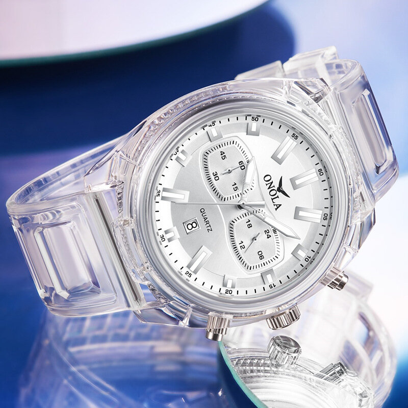 Onola marca 2021 novo esporte transparente de plástico moda dasse único masculino relógios feminino à prova dquartz água quartzo