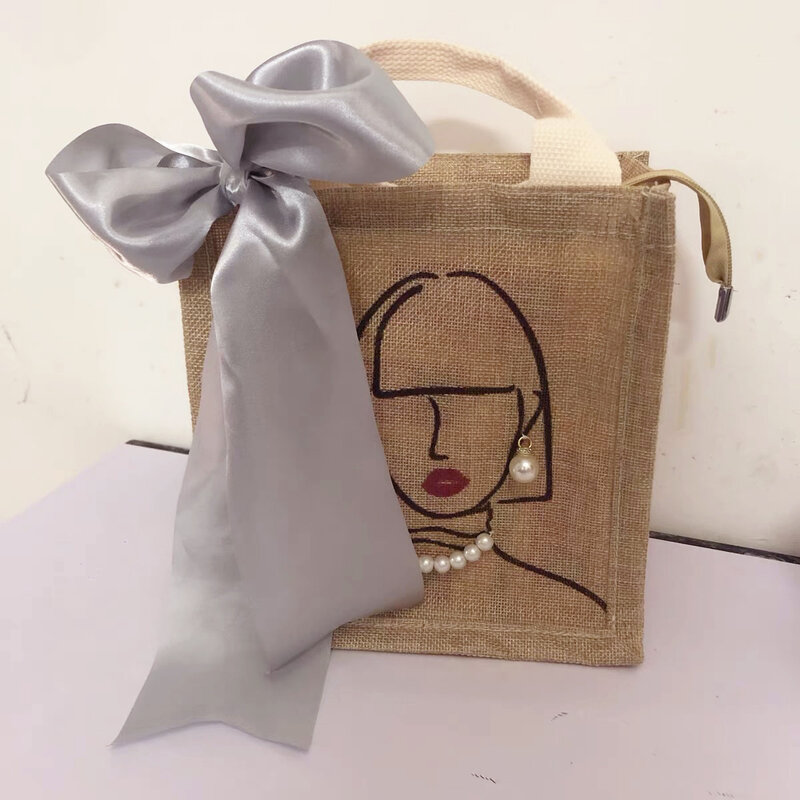 Presente de aniversário diy saco eco shop sacos de algodão feminino linho de cânhamo shopper saco lidar com compras bolsas de reciclagem tote grande capacidade