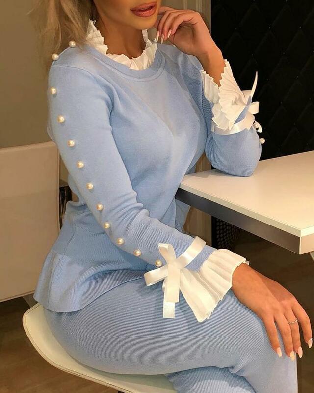 2020 moda feminina elegante camisa básica feminina elegante retalhos frisado topo bowknot abotoado sino manguito blusa