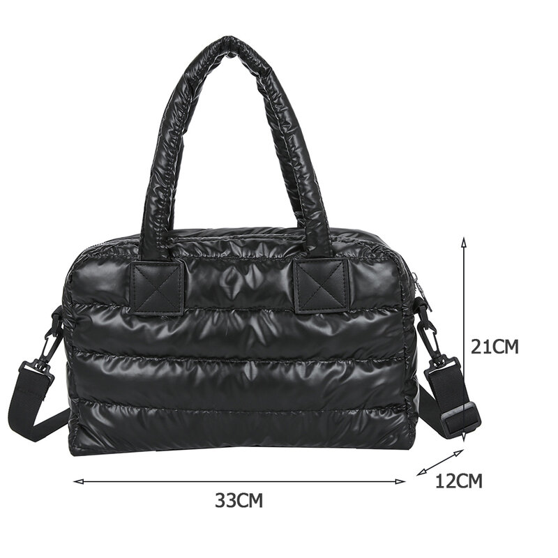 Moda acolchoado algodão acolchoado náilon mensageiro saco feminino grande capacidade bolsa de ombro cor sólida zíper designer sacos de alça superior