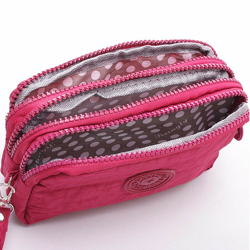 Coin purse ladies mobile phone bag fashion small wallet business card holder multifunctional three zipper mini canvas bag girl