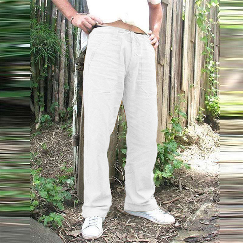 Pantalones de chándal de tejido liso para hombre, pantalón informal, holgado, con cordón, para correr, primavera y verano, envío directo