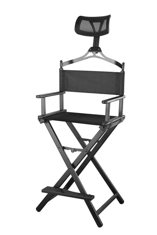 Nowoczesne przenośne aluminiowe krzesło wykonawcze z zagłówkiem-przenośne akcesoria do makijażu artysta/Manager składane krzesło dla lepszego odpoczynku
