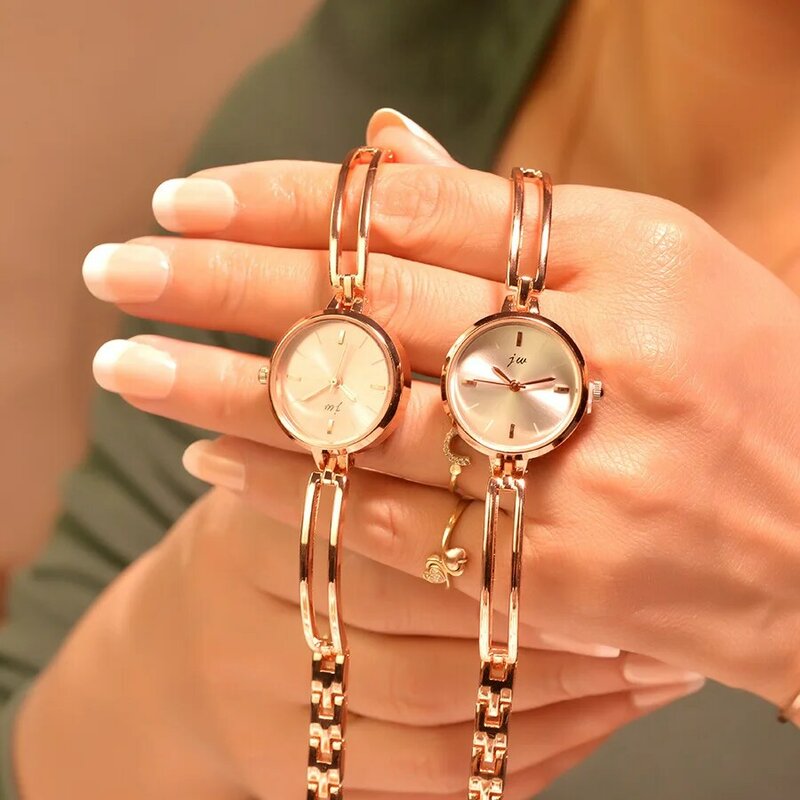 Женские часы-браслет, роскошные модные маленькие кварцевые часы из сплава розового золота, простые женские наручные часы, женские часы с це...