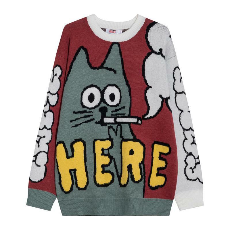 Оригинальный брендовый корейский свободный свитер для пар Осень-зима 2021 японский мультяшный женский свитер с круглым вырезом в стиле Instagram