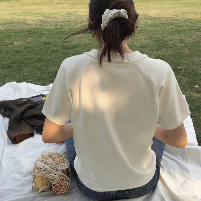 Camiseta de estilo universitario coreano, Polo fresco, Top holgado de manga corta versátil, suéter interno de verano nv chun