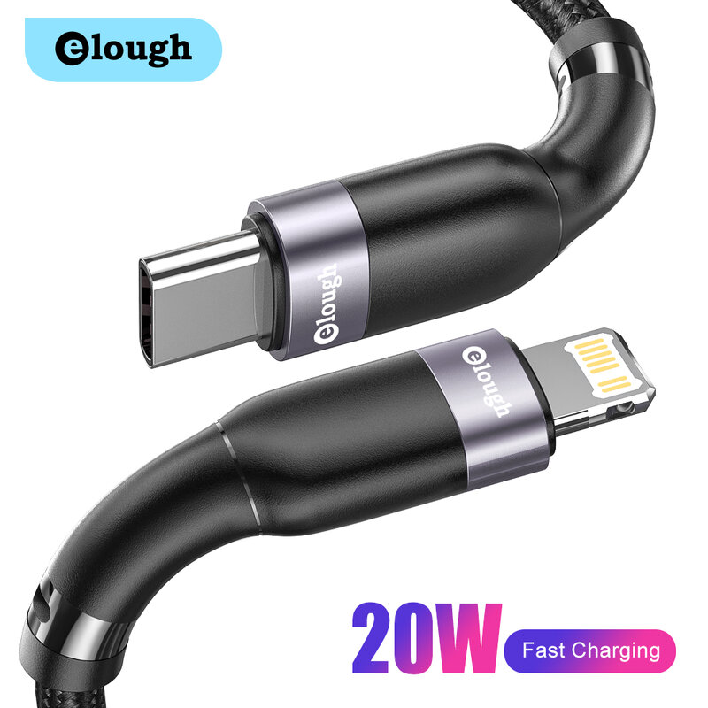 Elough – câble USB type-c 20W PD, pour IPhone 13/12/11/Pro/Max/XS/8/XR, iPad, Airpods et MacBook