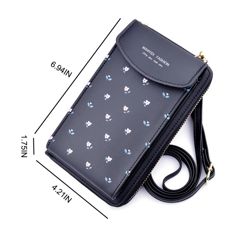 2021 Women Wallet Flower Print Leather Shoulder Straps Shoulder Bag Mobile Phone Big Card Holders Wallet Handbag Pockets Girls