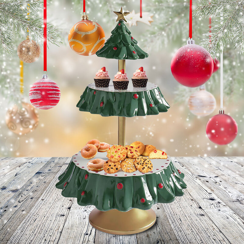 Plato de fruta para árbol de Navidad, cesta creativa para aperitivos, estante para dulces, puede servir aperitivos, ensaladas, galletas, regalo para fiesta de Halloween, 2021