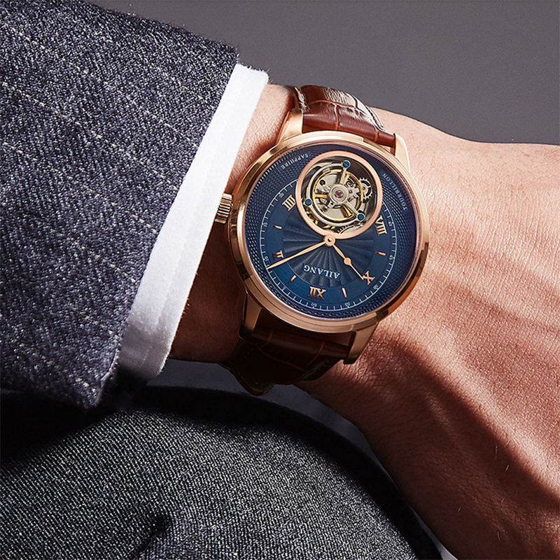 นาฬิกาของแท้ Tourbillon นาฬิกา Ultra-Thin Classic Luxury ยี่ห้อนาฬิกาผู้ชายกลวง AILANG 2020ใหม่