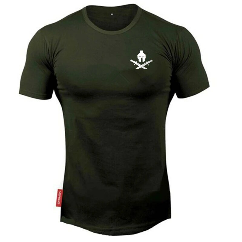 여름 새로운 망 체육관 티셔츠 휘트니스 보디 빌딩 패션 남성 짧은 면화 의류 브랜드 다섯 가지 색상 티셔츠