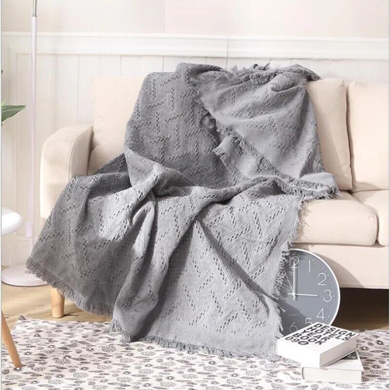 Cutelife White Grid Cotton Knitted Throw Blanket Double-Sided Travel Robe Throws Nordic Sofa Bed Living Room Blanket Decorative