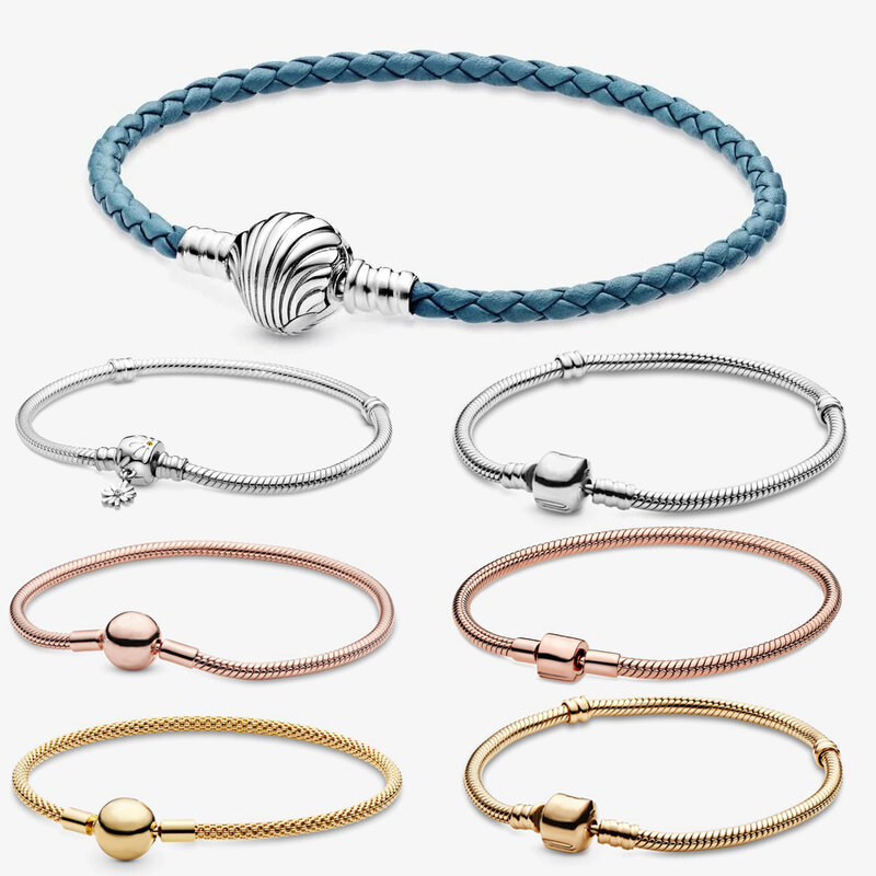 2020 Nieuwe 925 Sterling Zilveren Armbanden Momenten Snake Chain Leather Charm Armband Fit Originele Bedels Voor Vrouwen Diy Sieraden
