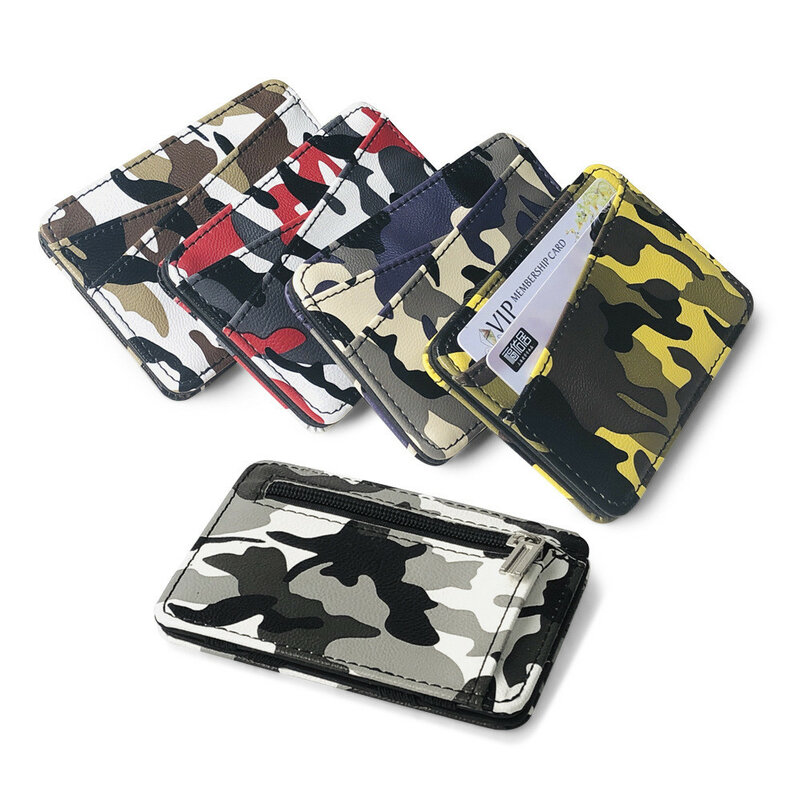 Mini portefeuille en cuir de Camouflage de l'armée pour hommes, avec poche pour pièces de monnaie, porte-monnaie mince à fermeture éclair, pince à billets, étui de banque, porte-carte de crédit