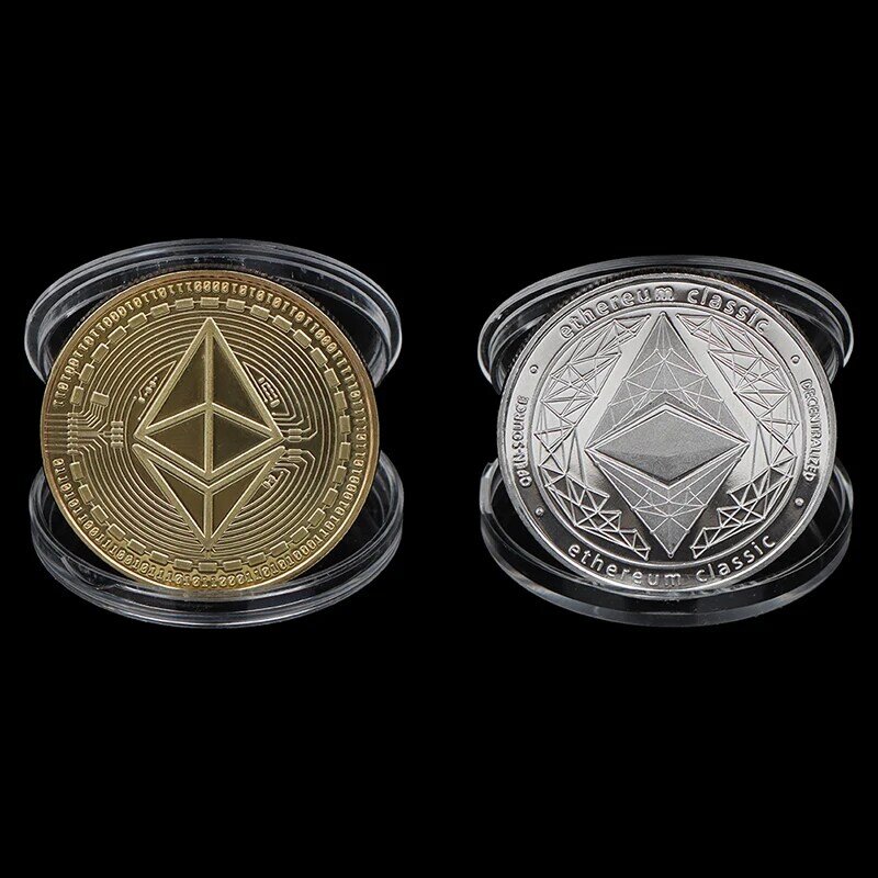 1 PCS Gold/Silver-Plated เหรียญตกแต่ง Ethereum Ethereum Art Collection ทางกายภาพของขวัญโลหะเหรียญที่ระลึก