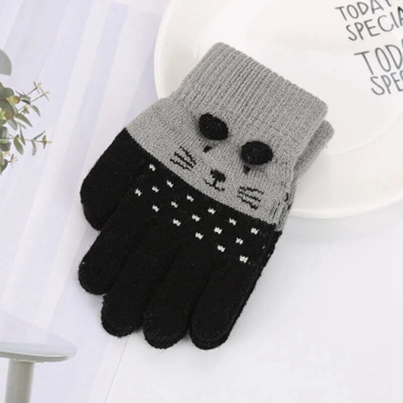 Dzieci dzieci zimowe ciepłe puchate rękawiczki dziewczyny chłopcy maluch słodki kociak rękawiczki imitacja kaszmiru rękawiczki dla 1-7T