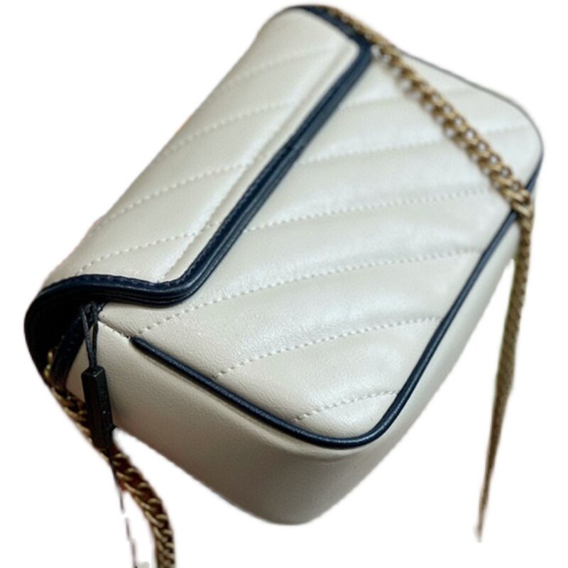 잘 알려진 브랜드 가방 2021 새로운 비즈니스 캐주얼 체인 작은 사각형 가방 잠금 가죽 자수 스레드 캐러멜 핸드백