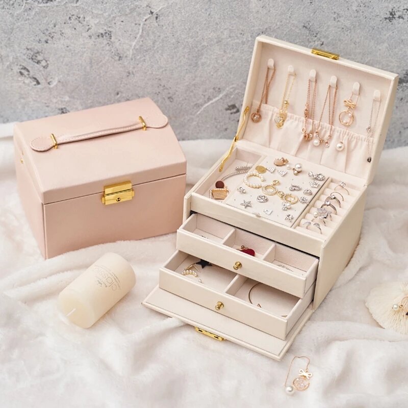 Scatola portagioie in velluto a doppio strato scatola portaoggetti per gioielli in pelle europea ad alta capacità scatola regalo per gioielli di grande spazio
