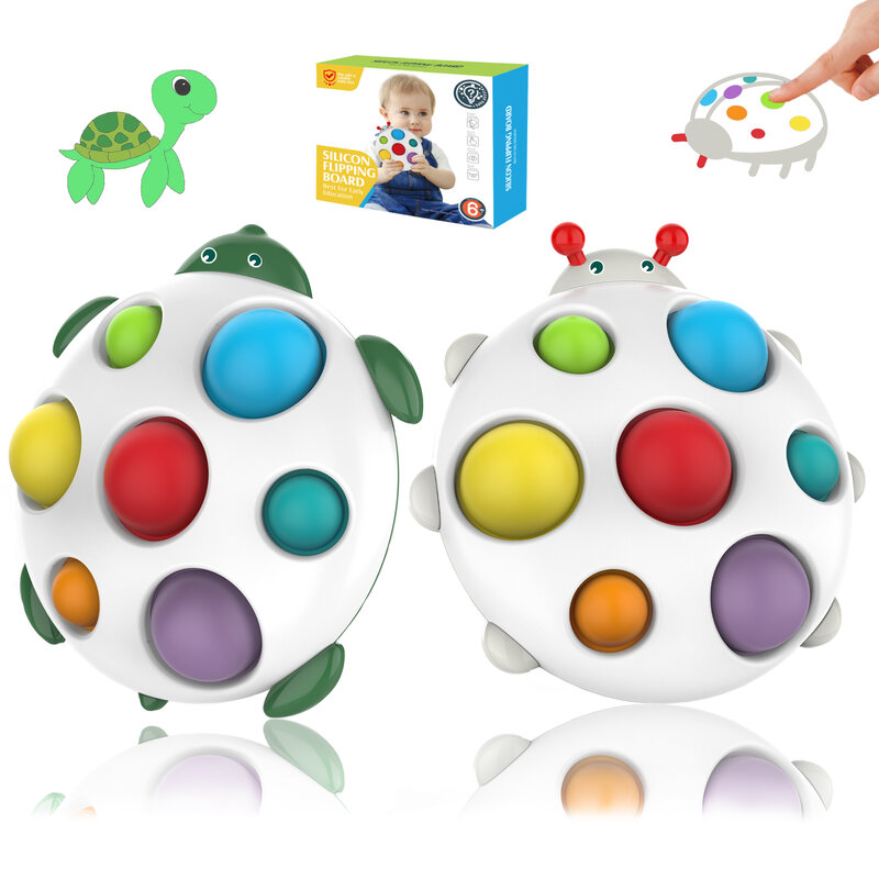Mainan Fidget Sensor Lesung Pipi Sederhana Gelembung POP Dorong Pelangi dengan Papan Flip Silikon Kepik 3D untuk Anak-anak & Pereda Stres Dewasa