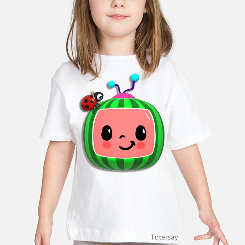 Новое поступление 2020, Забавная детская одежда, футболка с принтом арбуза, робота и божьей коровки для девочек, рубашка в стиле Харадзюку, фут...