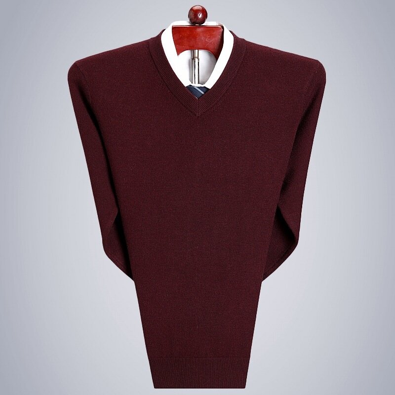 Winter Puyuan men's business casual men's sweater Pullover solid color V-neck thickened bottomed sweater
