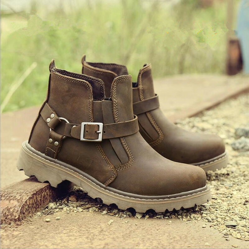CS766 – bottes de Cowboy en cuir véritable pour homme, chaussures de bonne qualité, respirantes, à la mode, pour printemps et hiver