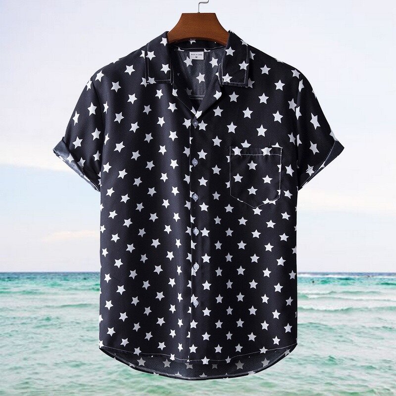 Гавайская рубашка мужская с геометрическим принтом, Пляжная сорочка с короткими рукавами, отложным воротником, на пуговицах, уличная одежд...