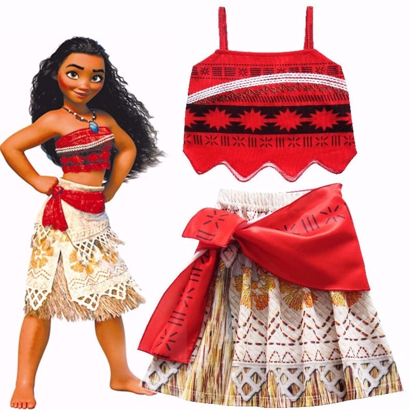 2020 filles Moana Cosplay Costume pour enfants Vaiana princesse robe vêtements avec collier pour Halloween Costumes cadeaux pour fille