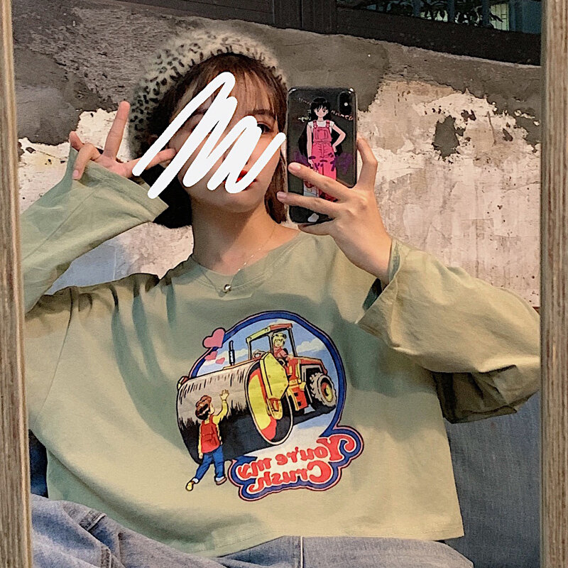 T-shirt Lengan Panjang Chic Musim Gugur Awal untuk Wanita 2019 Gaya Korea Modis Longgar Semua Pertandingan Bf Gaya Menganggur Ins Awal Musim Gugur