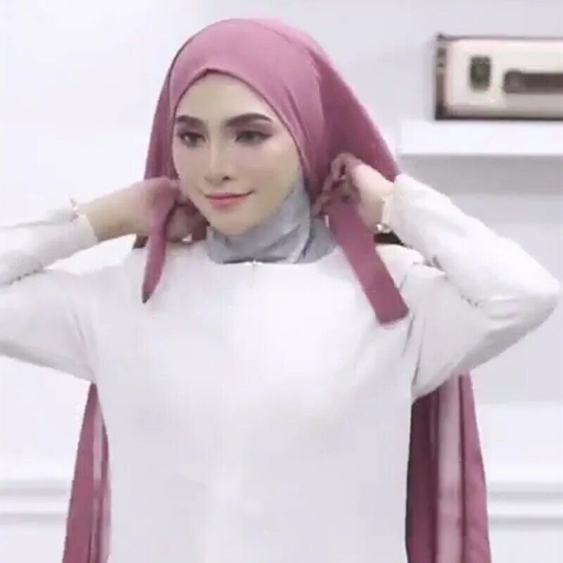 Écharpe Hijab malaisienne en mousseline de soie pour femme, châle long de haute qualité, couleur unie