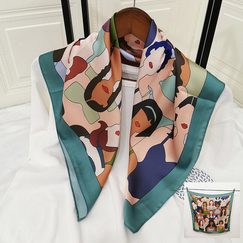 Estilo simples nova simulação de impressão digital lenço de seda 70x70cm fruit square cachecol decoração feminino