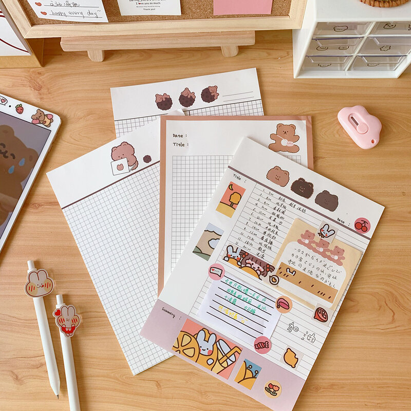Блокноты для заметок B5 с мультяшным медведем в клетку, корейский ученический планировщик в Instagram, Обучающие блокноты для заметок, DIY Скрапбу...