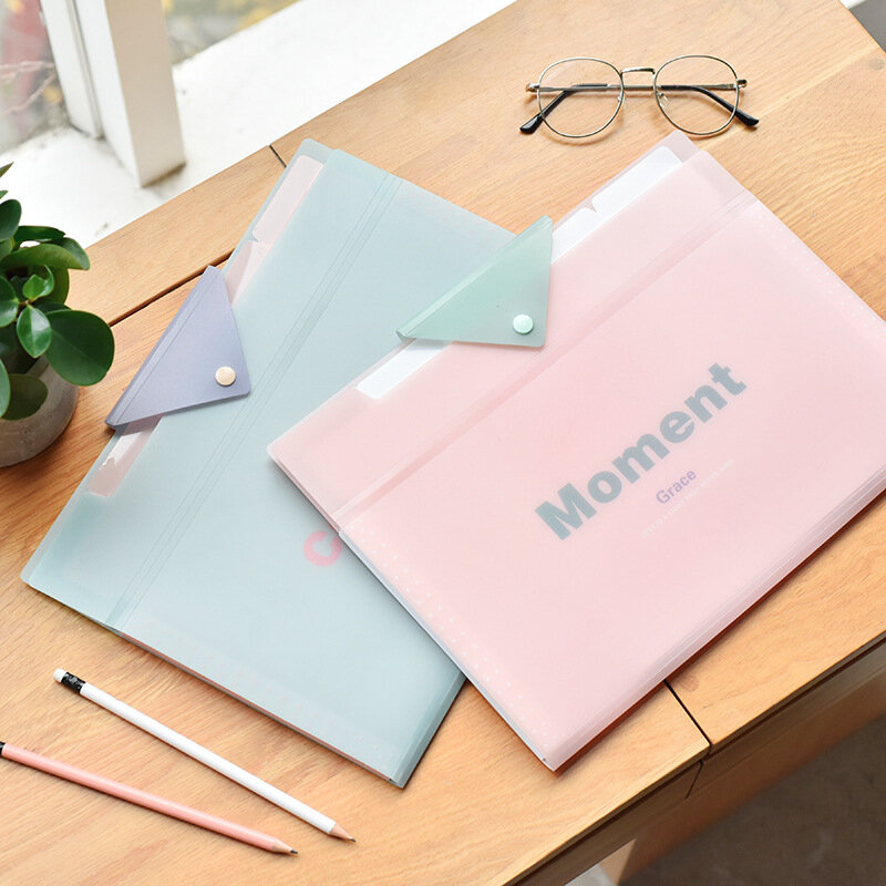 5-layer A4 Buckle Folder Student Candy Color Test Paper Bag Multifunctional Office Information Book File Folder Office Supplies