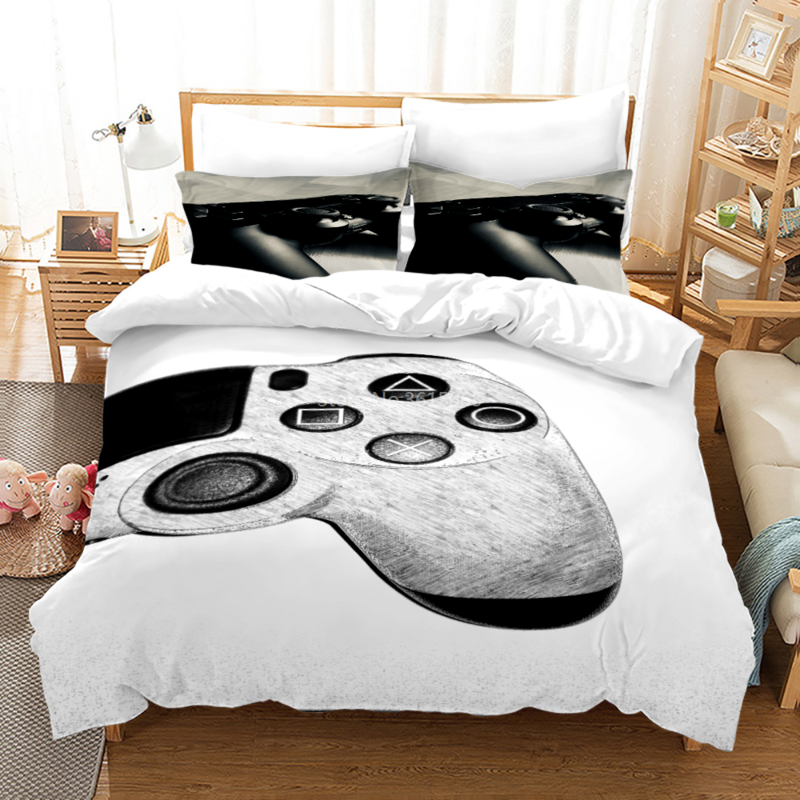 أسود Gamer غمبد ثلاثية الأبعاد طقم سرير لحاف مطبوع مجموعة غطاء مع المخدة التوأم كامل الملكة سرير حجم كينج الكتان المعزي طقم أغطية