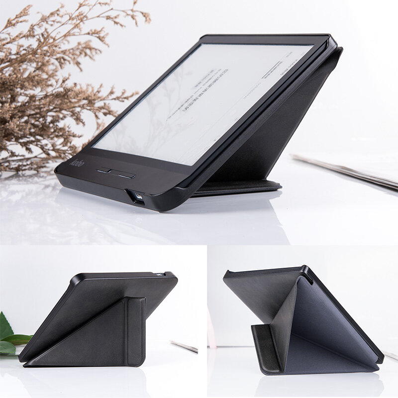 Estojo fino para eReader Kobo Libra 2 (versão 2021, modelo N418) - capa de suporte de origami de couro PU premium com suspensão/despertar automático