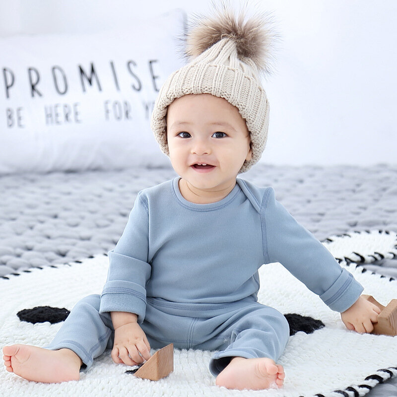 Baby Peuter Ondergoed Sets Herfst Winter Pasgeboren Baby Warm Lange Onderbroek Unisex Katoen Effen Pyjama Suits Neonate Nachtkleding
