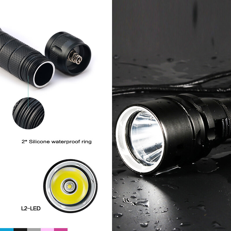 Super bright 20000LM Diving Flashlight IP8 waterproof rating Professional diving light Powered by 18650 battery With hand rope