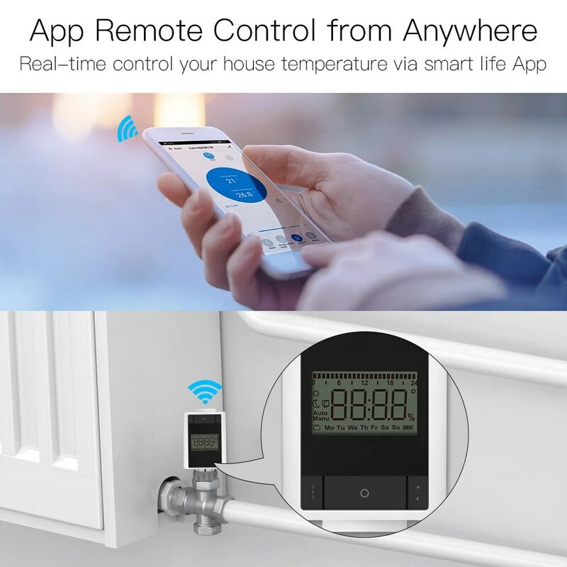 Zigbee-controlador de válvula de radiador termostático inteligente, termostato de temperatura de calentador, 2MQTT, configuración que funciona con Alexa y Google Home