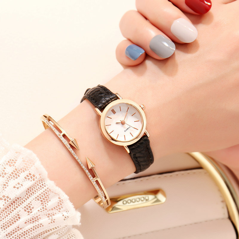 Reloj Retro de cuarzo minimalista para mujer, pulsera con correa de cuero PU, esfera redonda, informal, diario, para oficina, NYZ